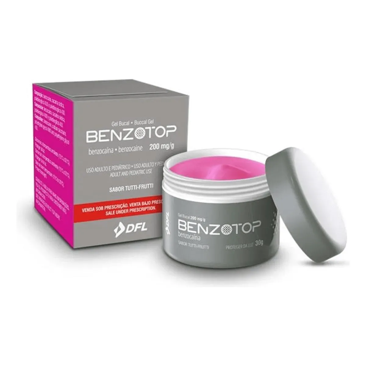 Anestésico tópico gel com benzocaina 20% 30g tutti frutti