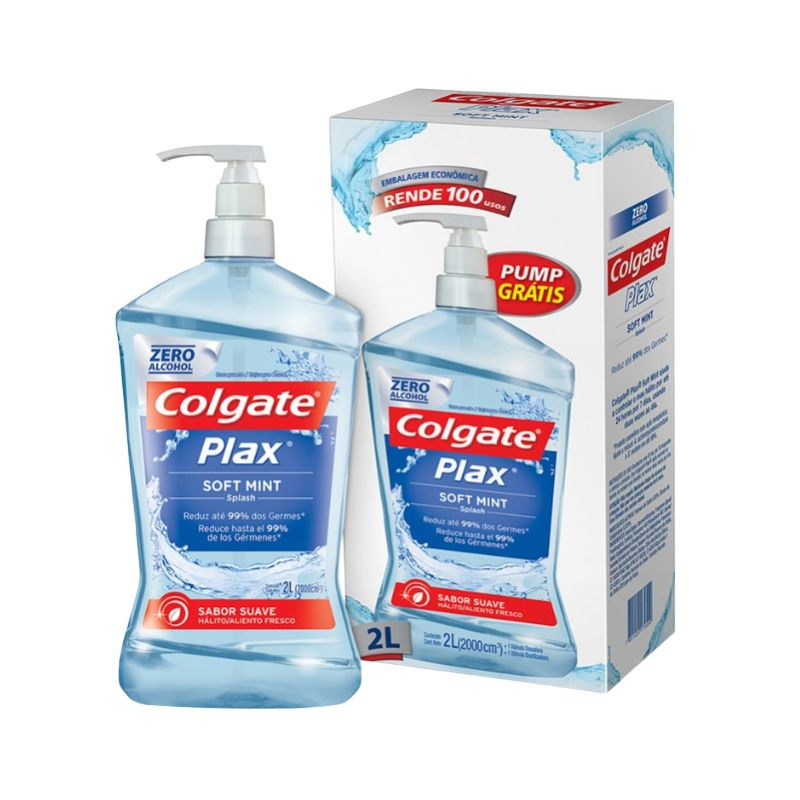 Enxaguatório bucal com cloreto de cetilpiridinio e fluor 0,05% sem alcool Plax Soft Mint 2000ml valvula pump