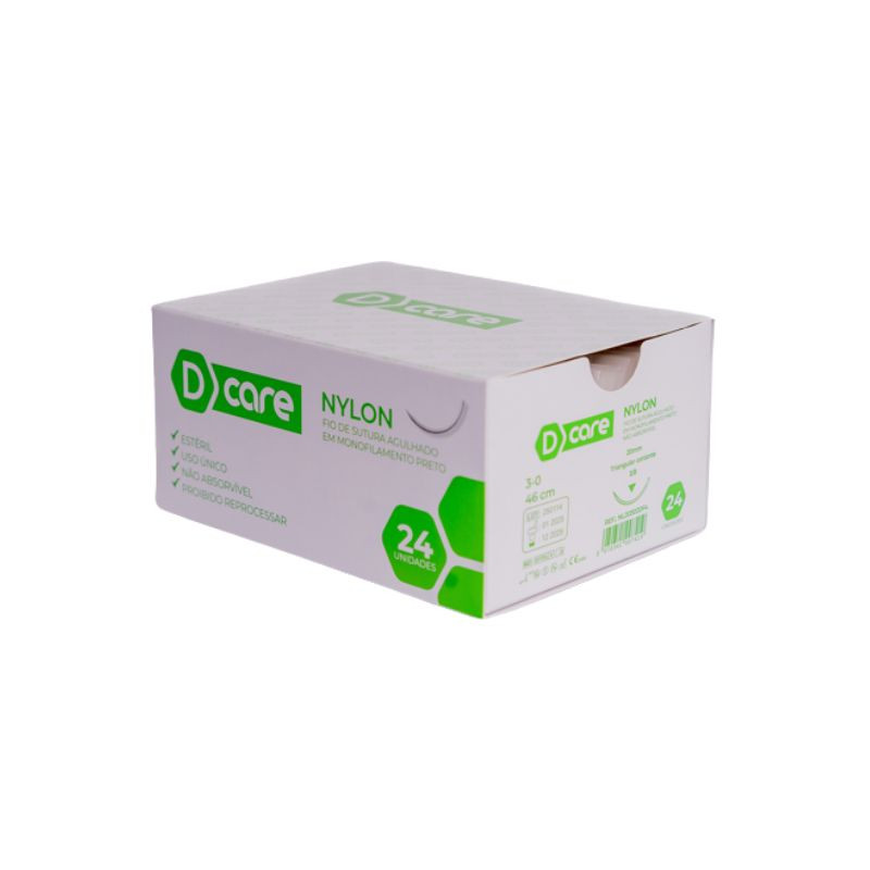 Fio de sutura agulhado nylon 4-0 - 1/2circ. - 1,5cm cor preta cx com 24un