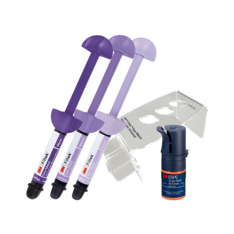 Kit resinas Filtek Easy Match com 3 seringas 4g (BRIGHT, NATURAL e WARM) + Single Bond universal 1ml + Porta Resina
